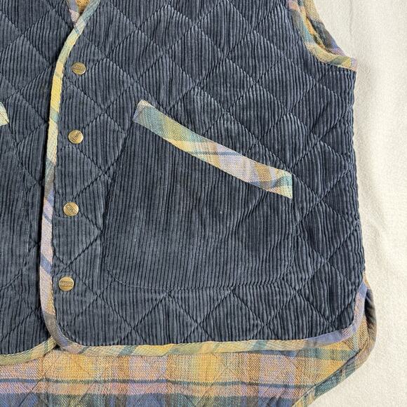 Protest Clothing Corduroy Quilted Vest Blue Plaid Flannel Lined 100% Cotton XL - Picture 8 of 14